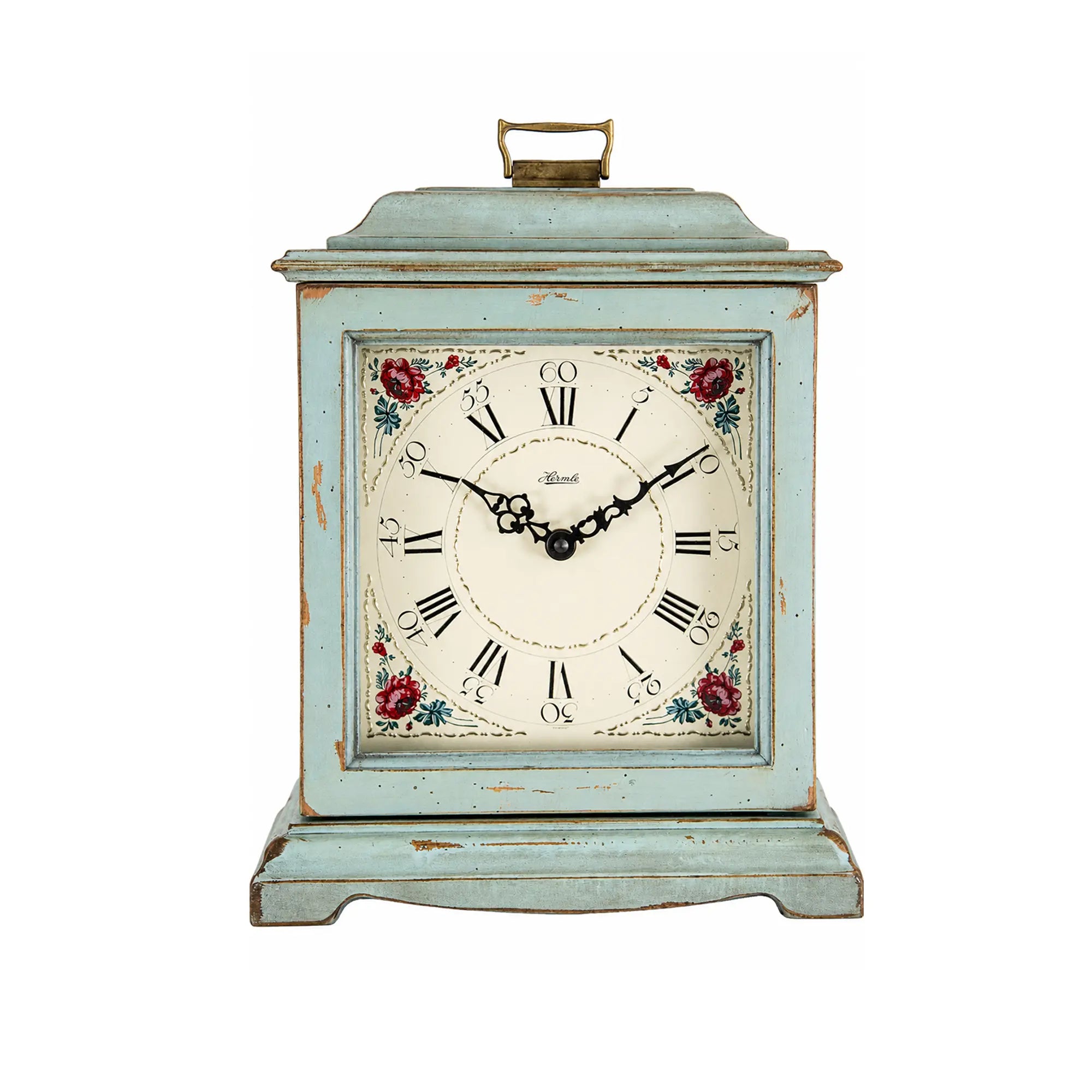 Reloj de mesa vintage de madera, turquesa, con esfera romana