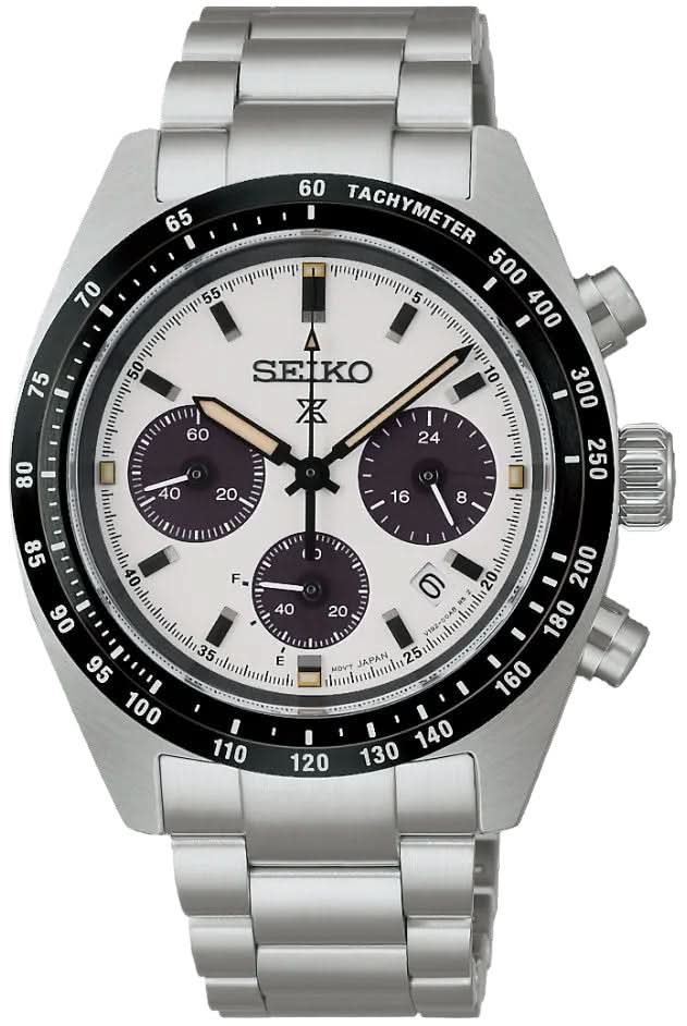 Reloj de hombre con correa de acero inoxidable, esfera blanca y bisel negro con taquímetro