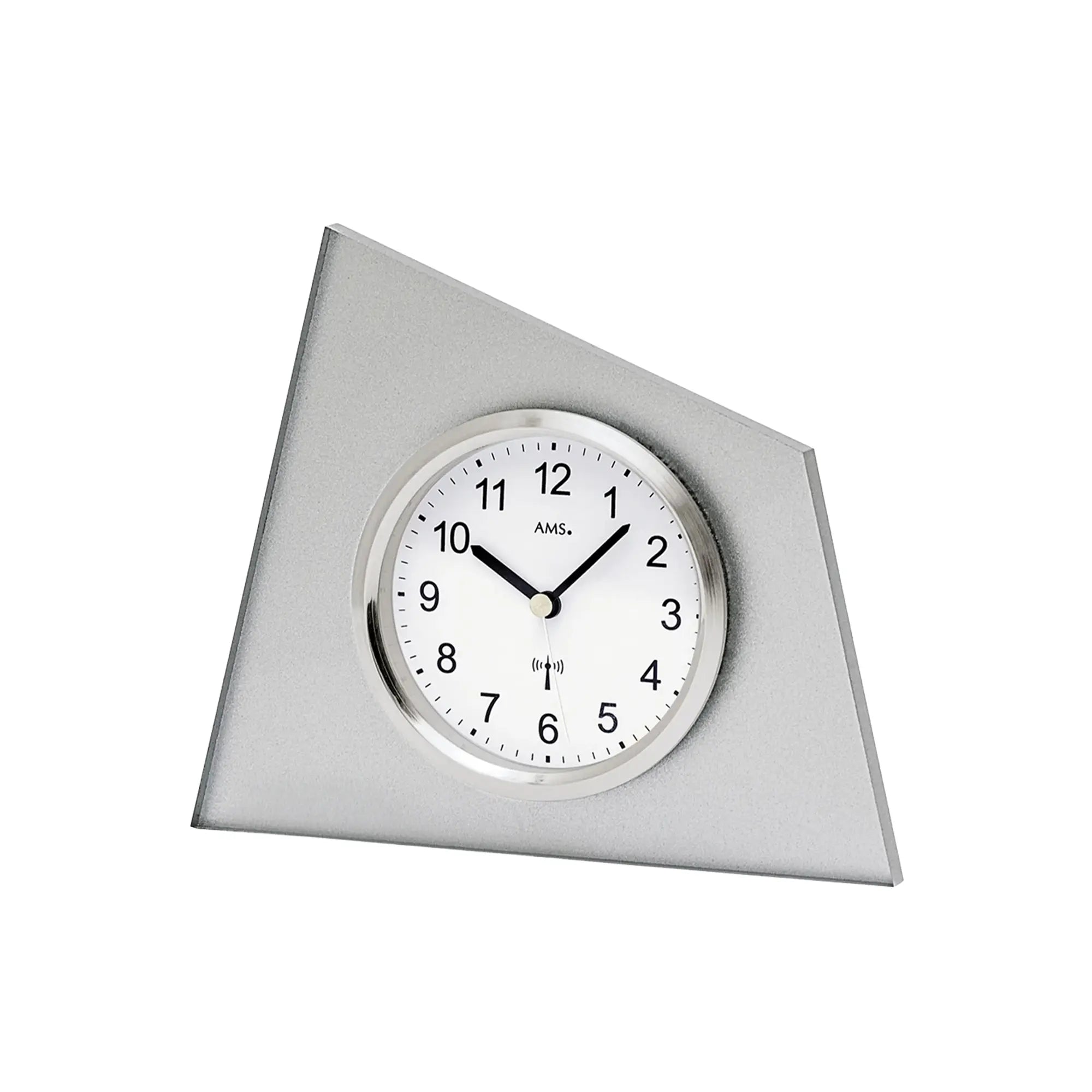 Reloj de mesa AMS F5175S plateado • Radiocontrolado • Cristal mineral y frontal de aluminio