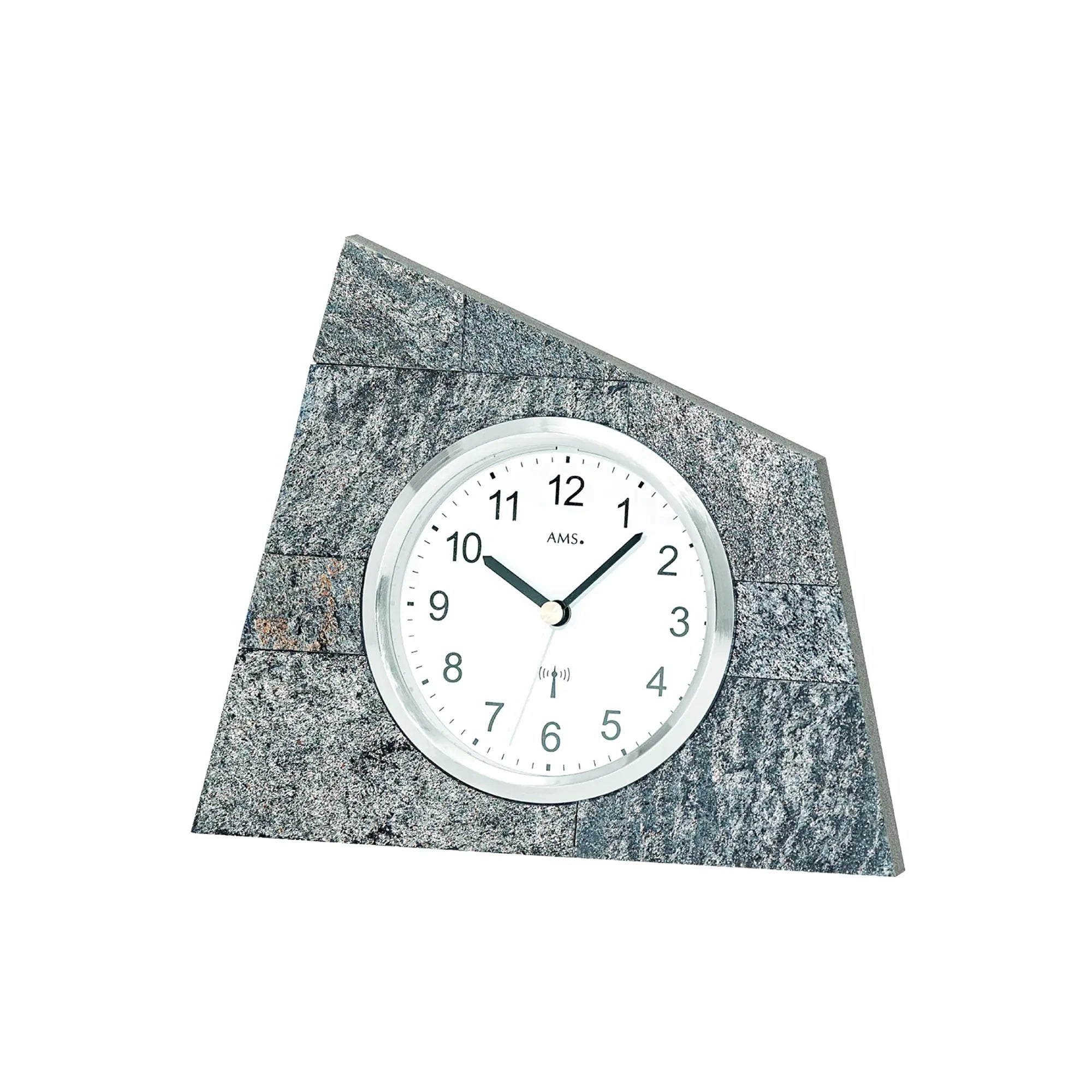 Reloj de sobremesa AMS F5176 de piedra natural • Radiocontrolado • Carcasa de madera con revestimiento de piedra