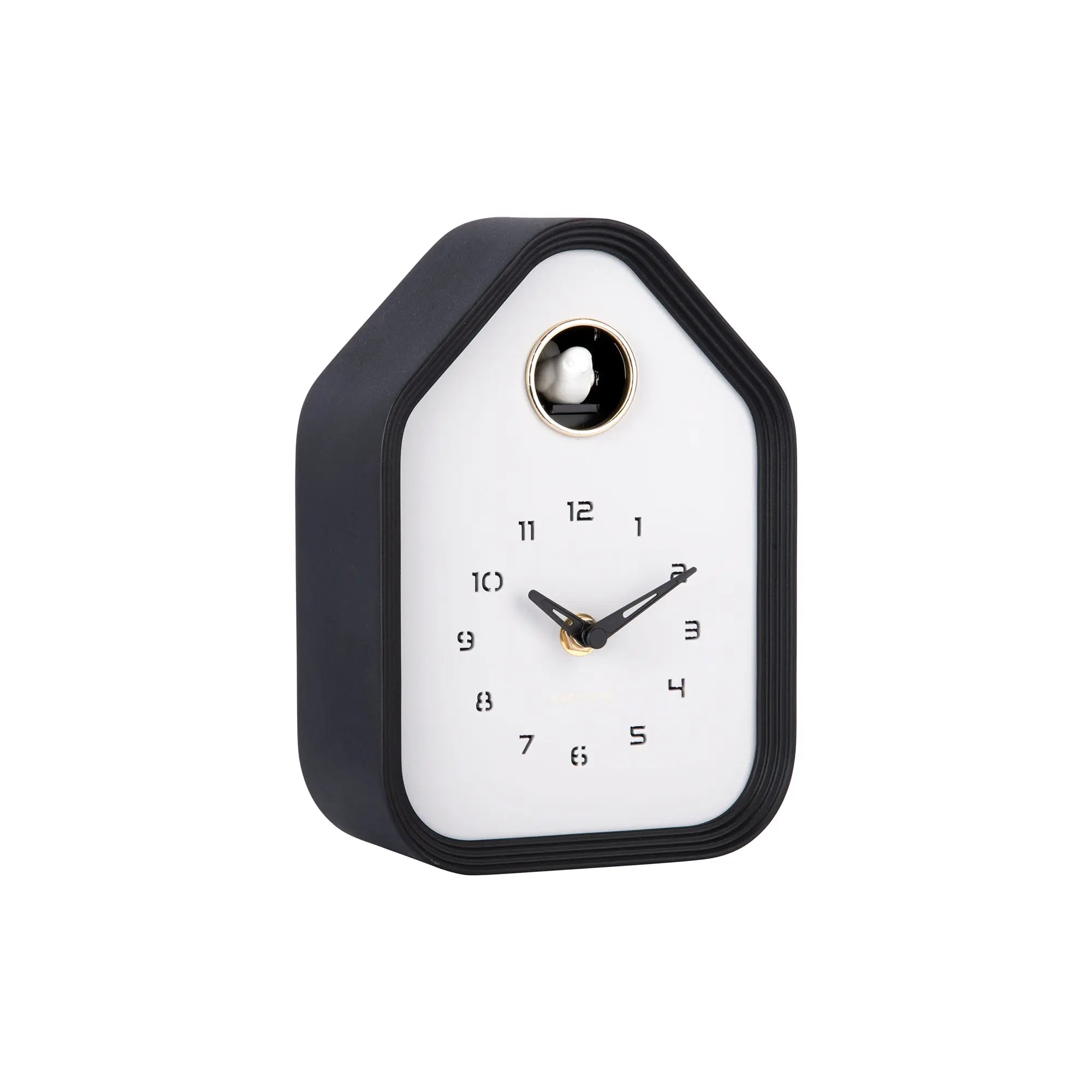 Schwarze Wanduhr (Kuckucksstil) mit weißem Zifferblatt und römischen Ziffern