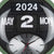 Wanduhr mit Klappzahlen 2024, großes Feld „2“ und Uhrzeigern