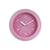 Rosafarbene Wanduhr mit rosa Zifferblatt, weißen Zeigern und Schriftzug KARLSSON
