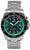 Pulsera de hombre con correa de metal plateado, esfera verde e indicador de fecha