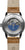 Reloj de hombre con correa de cuero y fondo visto, movimiento azul en caja plateada