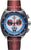 Reloj de hombre con esfera azul, subesferas de cronógrafo y correa de cuero marrón