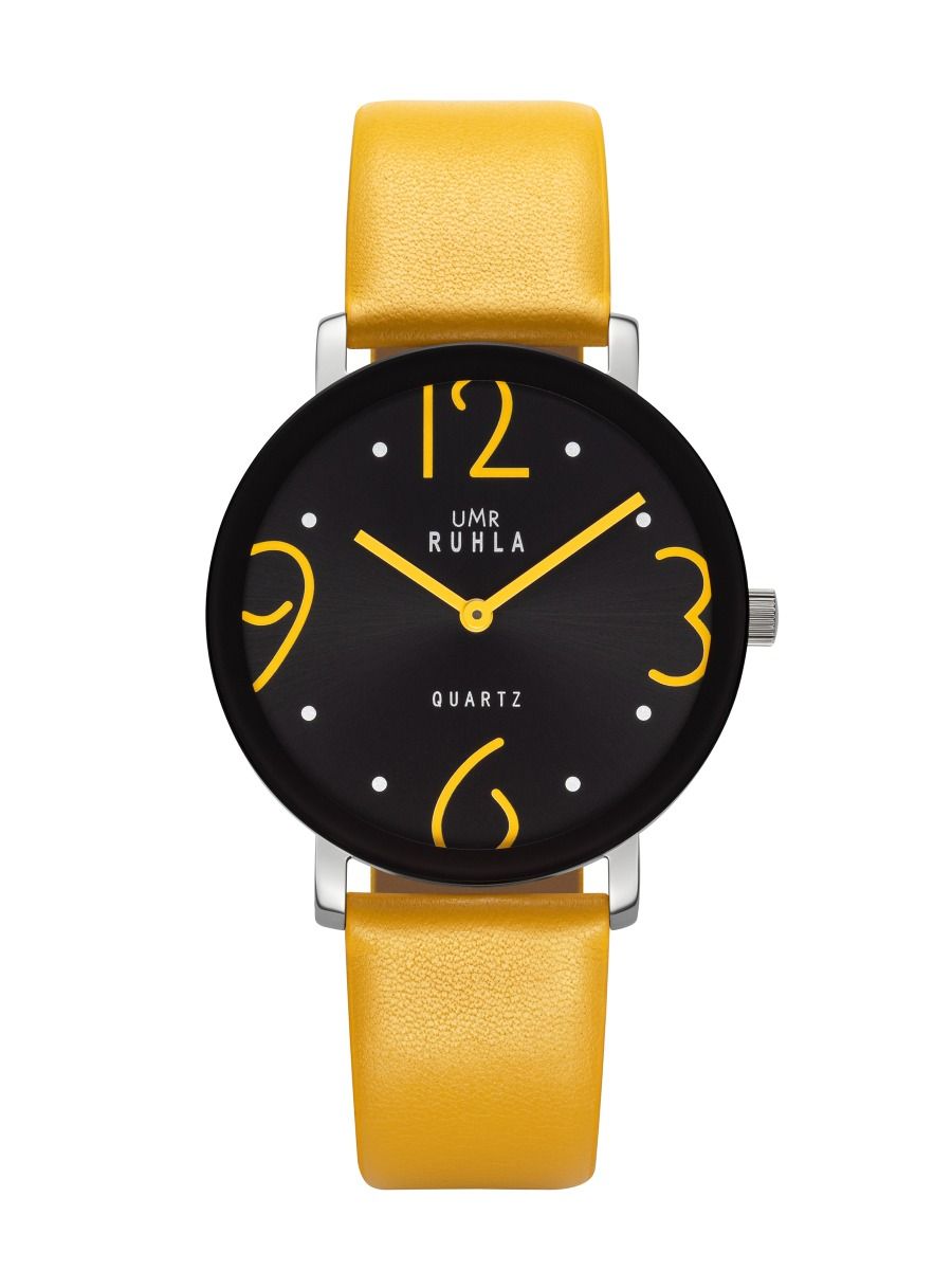 UMR Ruhla RUHLA-Style RS204178 Armbanduhr Schwarz • Miyota Quarzwerk • Gelbes Lederband