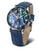 "Reloj de mujer: correa de cuero azul, bisel azul, esfera de nácar con índices luminosos"