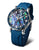 "Reloj de mujer con correa azul y caja de acero inoxidable; esfera de abulón con manecillas"