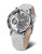 Reloj de pulsera para mujer con correa de cuero gris y esfera plateada, caja de acero