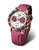 Reloj de mujer con correa de cuero burdeos, detalles dorados y esfera blanca