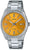 Casio Reloj para hombre con esfera amarilla y correa de metal plateada, pantalla analógica