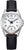Reloj con correa de cuero negro y caja plateada, esfera blanca