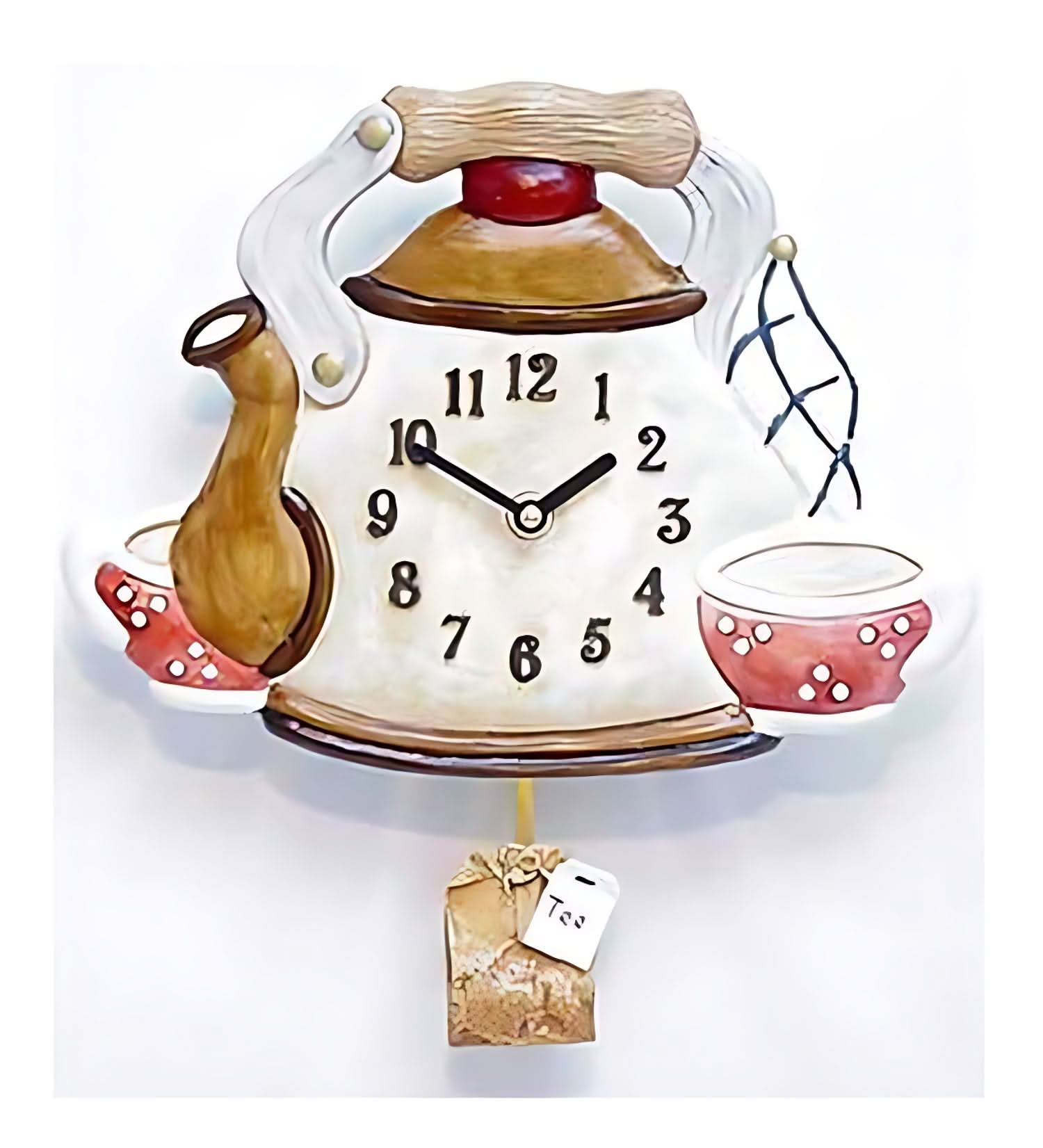 Reloj de pared de cerámica, esfera blanca redonda con números arábigos, manecillas negras y decoración