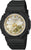 "G-Shock Reloj para Mujer: correa de caucho negra, índices dorados, pantalla digital"