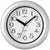 Reloj de pared plateado con esfera blanca, números y manecillas negras, redondo de 17 cm