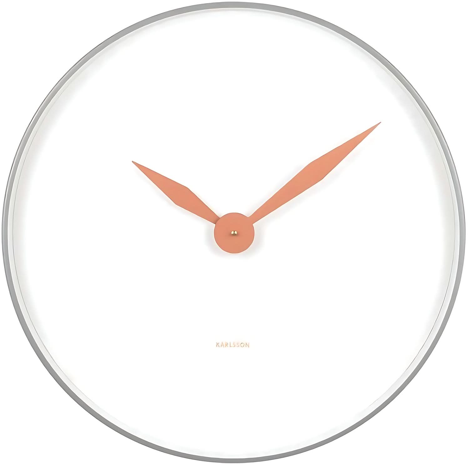 "Reloj de pared: esfera blanca, manecillas naranjas, marco plateado, Ø50 cm"