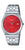 Reloj analógico Casio con correa de acero inoxidable, esfera roja Sunray y números a las 5