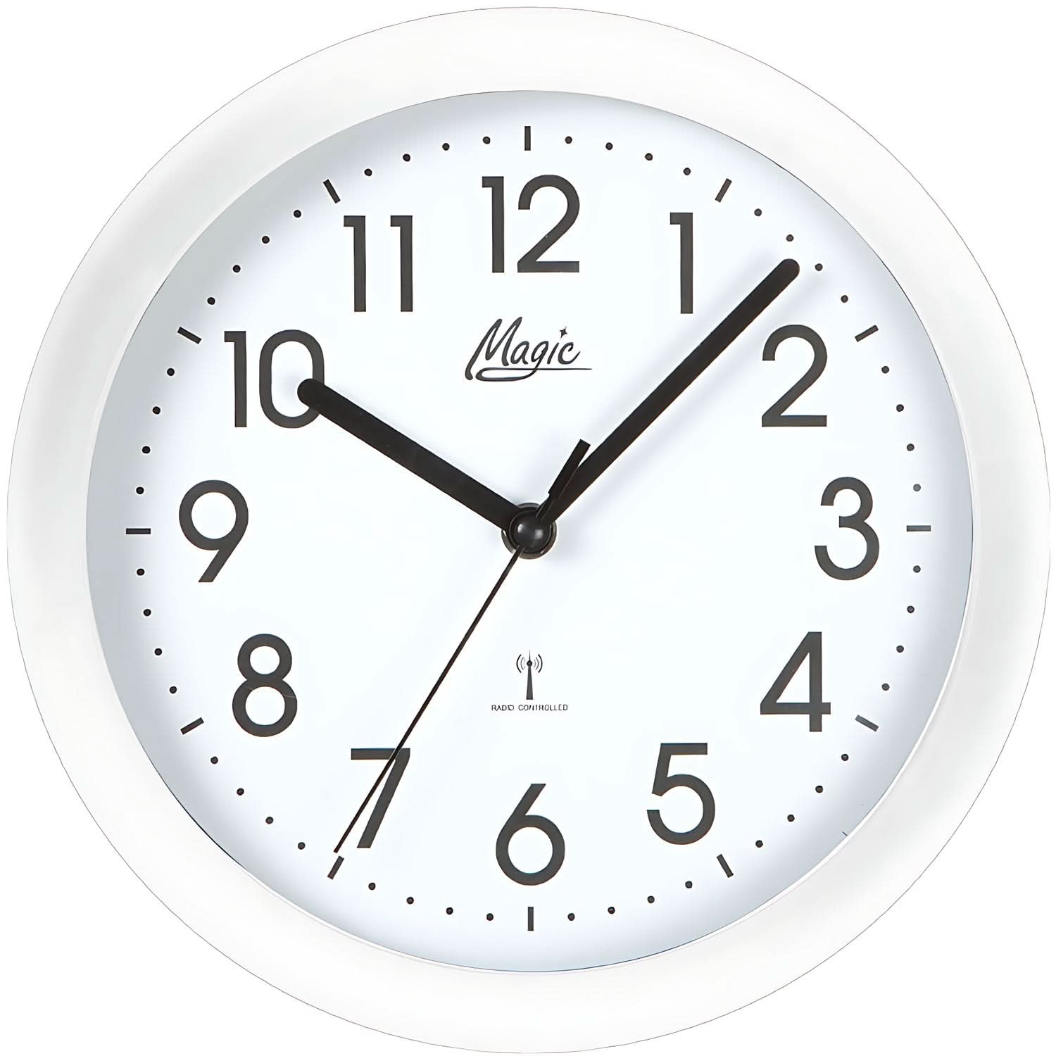 Reloj de pared redondo con esfera blanca, marcadores de hora y manecillas negras, Ø 25 cm