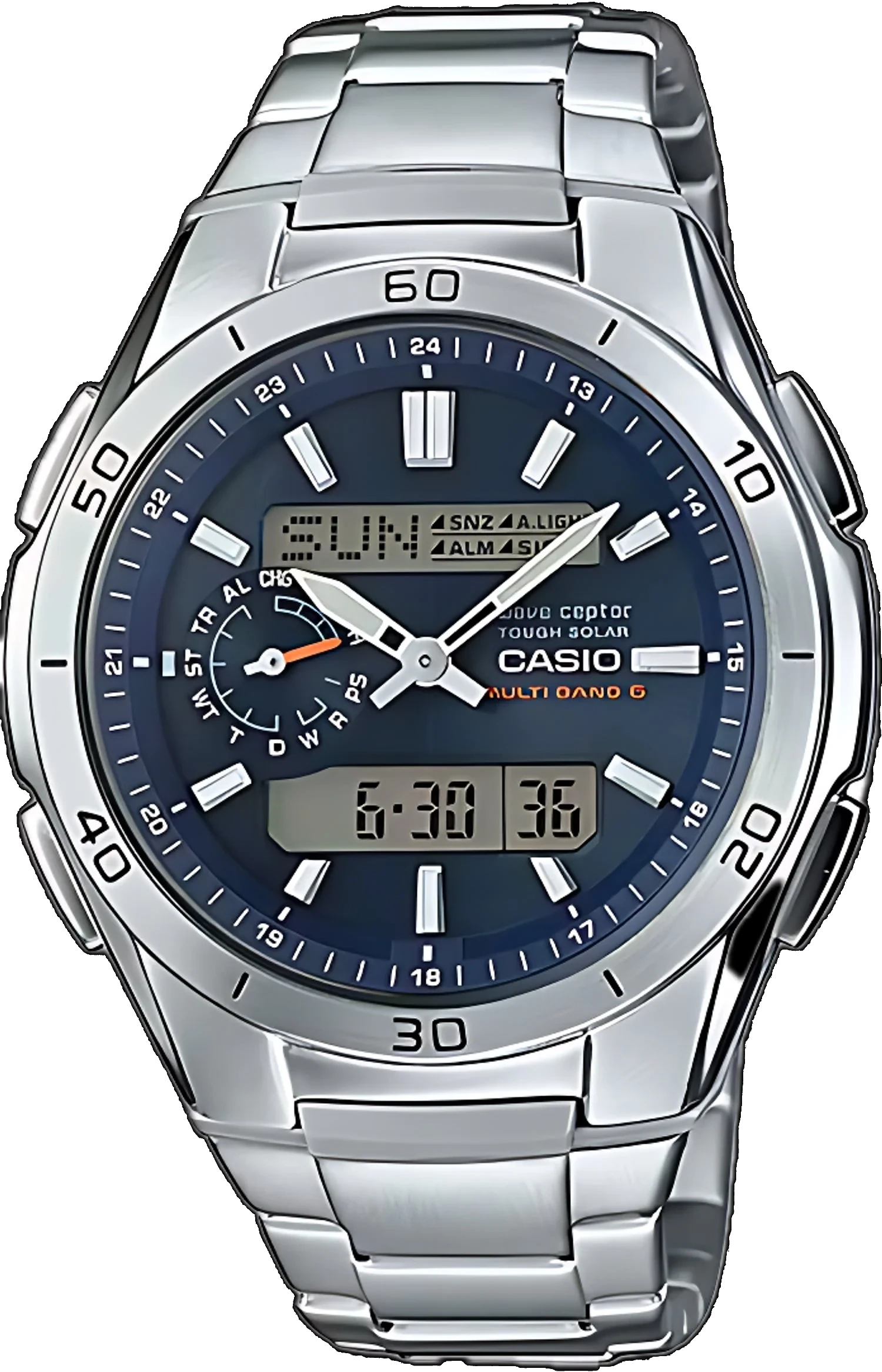 Reloj Casio para hombre con correa de acero inoxidable, esfera azul y pantalla digital