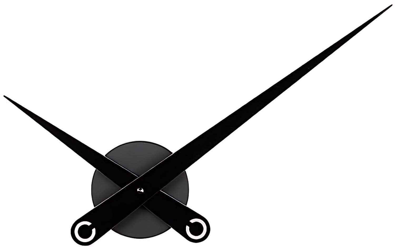 Reloj de pared con esfera redonda oscura y dos manecillas negras cruzadas