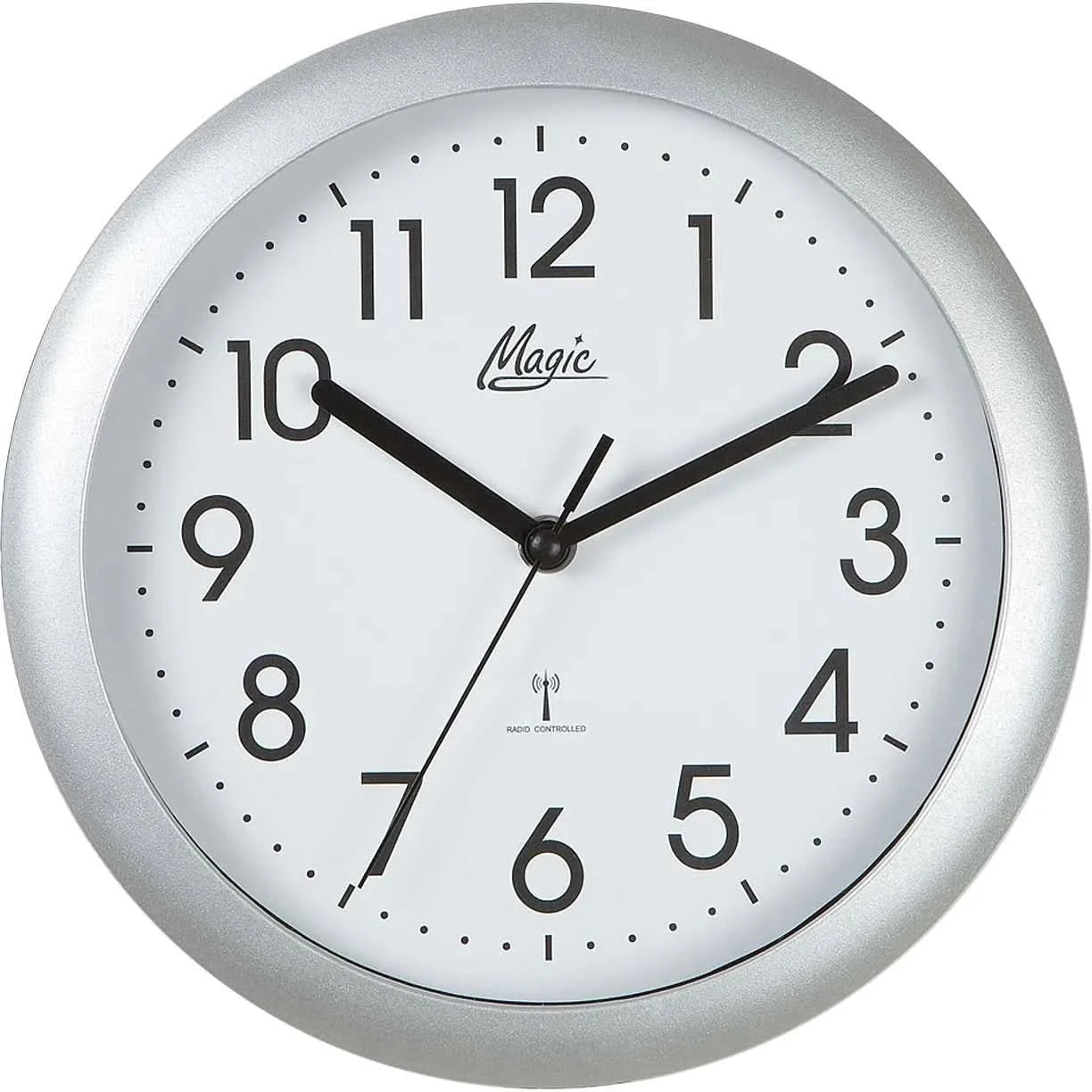 Reloj de pared con marco plateado y esfera blanca, números romanos, 25 cm Ø