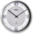 Reloj de pared radiocontrolado: marco redondo plateado, esfera blanca, manecillas negras