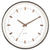 "Reloj de pared con marco redondo de metal, esfera blanca y manecillas de oro rosa"