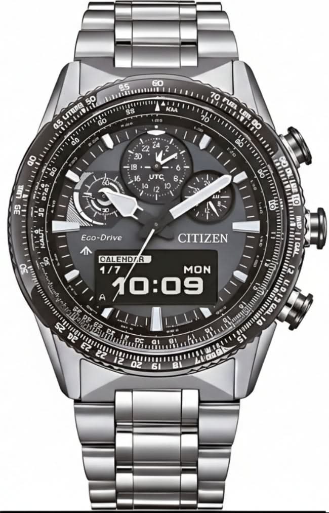 Reloj de hombre con esfera negra y correa de acero inoxidable, aspecto de cronógrafo