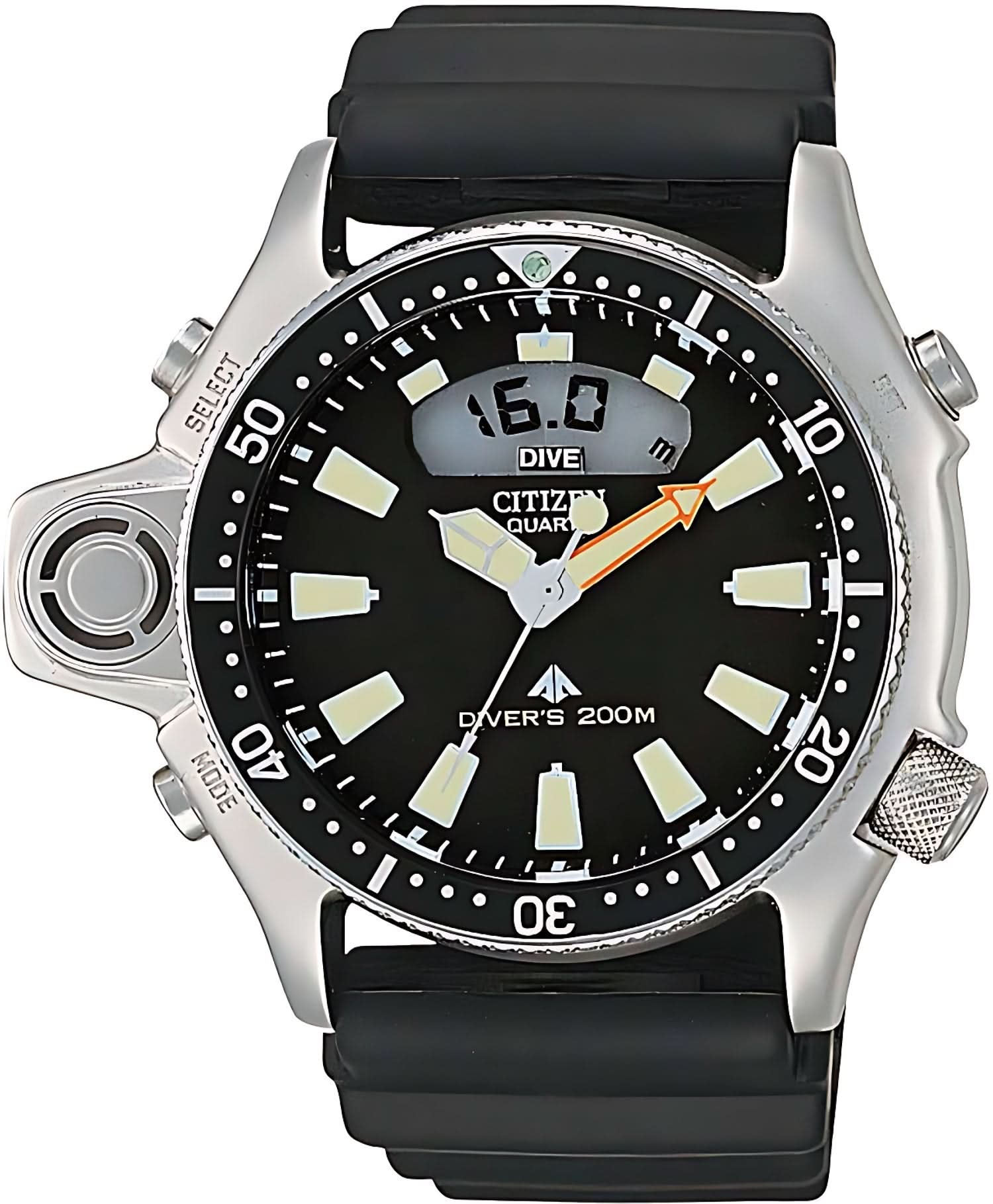 Reloj para hombre con esfera negra, bisel de buceo y correa de caucho negra