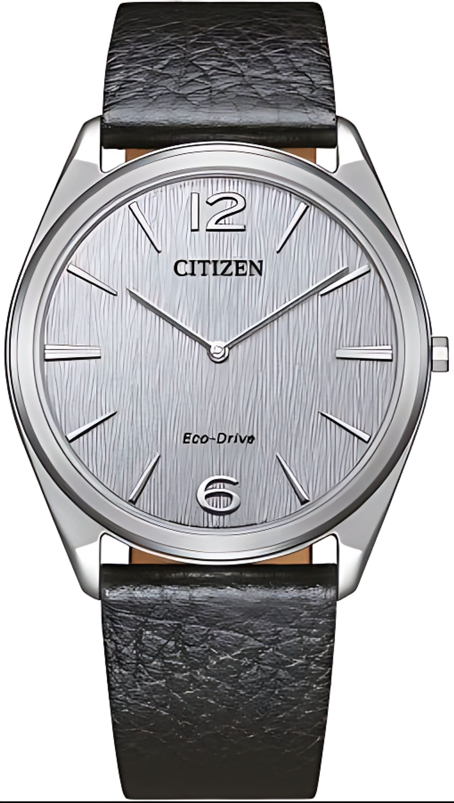 Reloj de hombre con correa de cuero negra, caja plateada y esfera plateada
