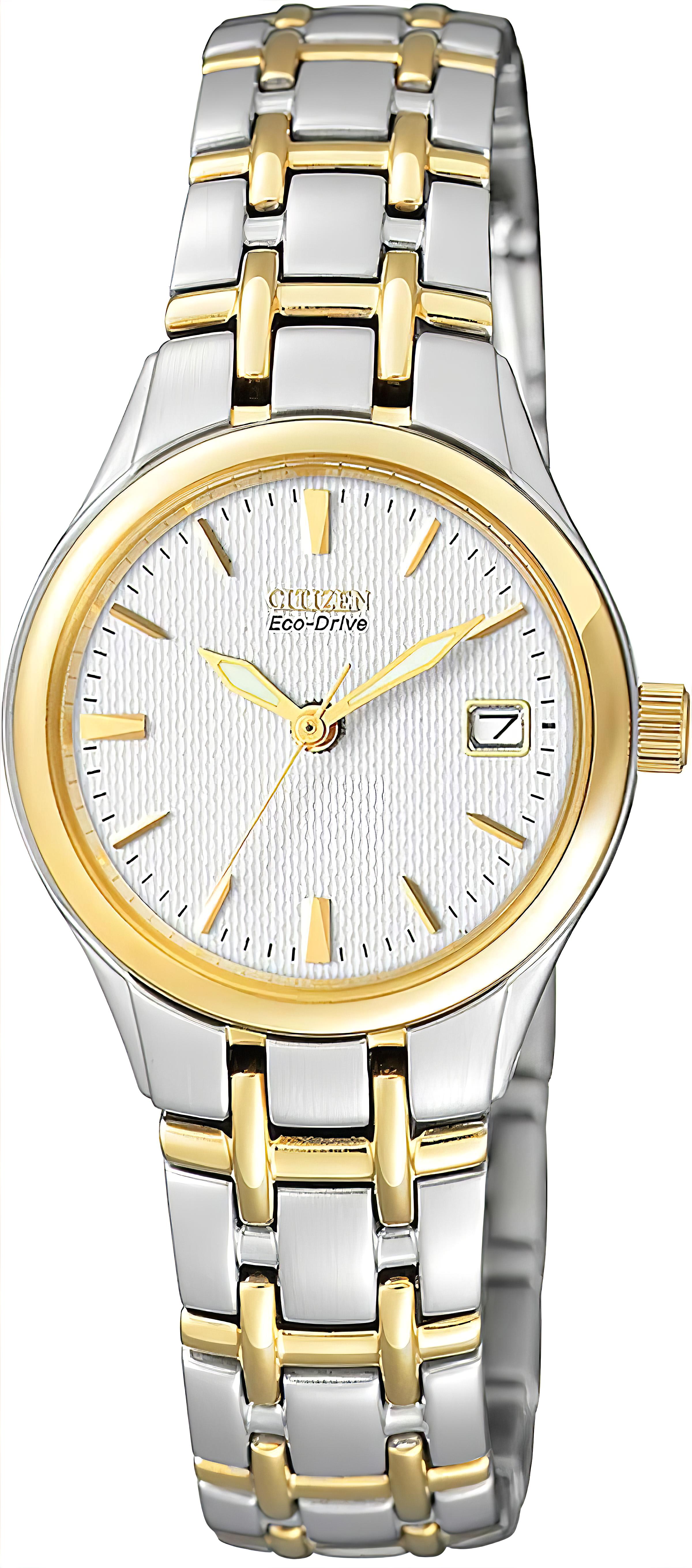 Citizen Eco-Drive Damenuhr, Solar, zweifarbiges Metallband, weißes Zifferblatt