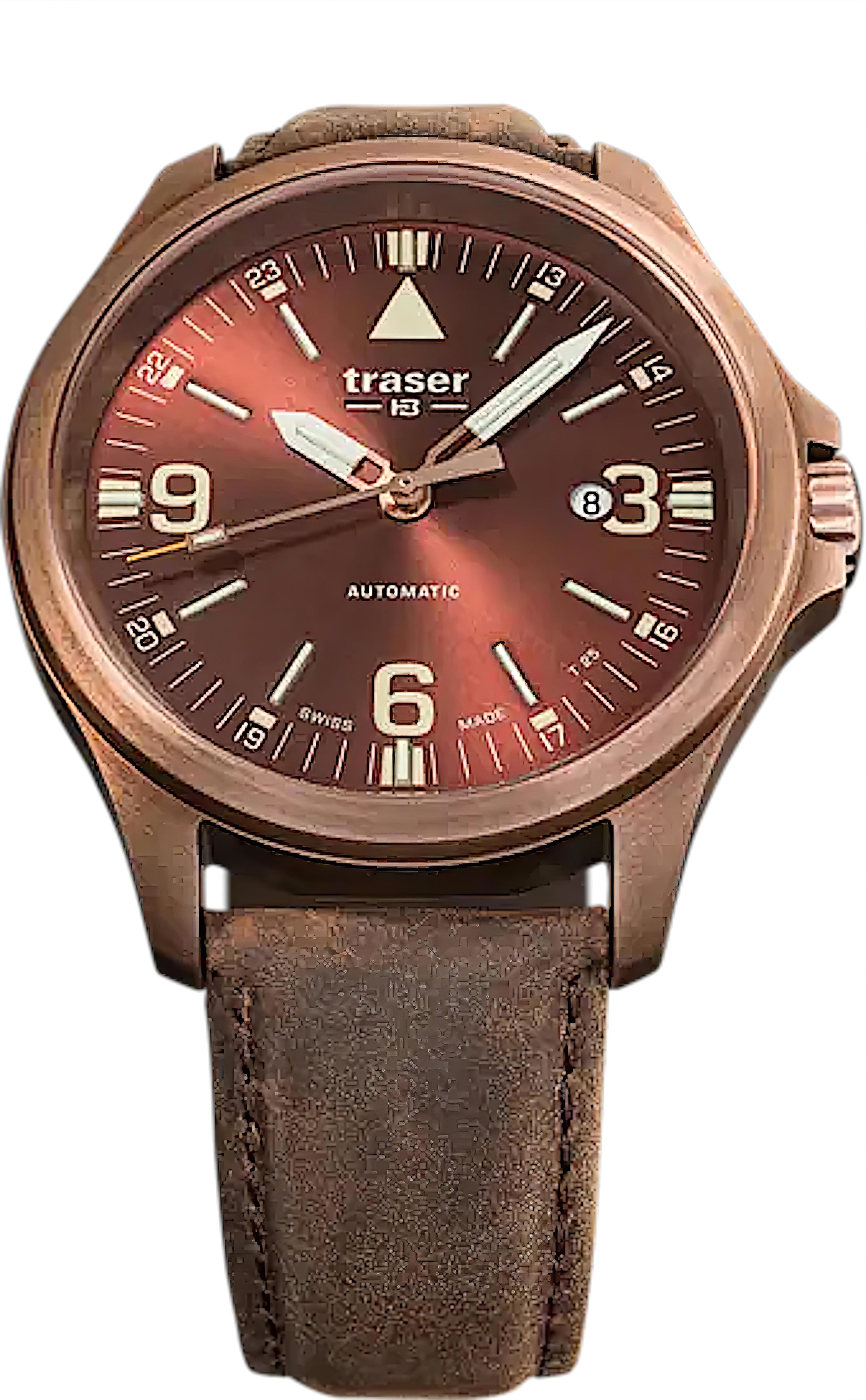 Herrenarmbanduhr Traser mit braunem Zifferblatt, braunem Lederband und automatischem Uhrwerk