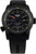 Traser Pathfinder Herrenuhr mit schwarzem Zifferblatt und Silikonarmband, rote Zeigespitze.
