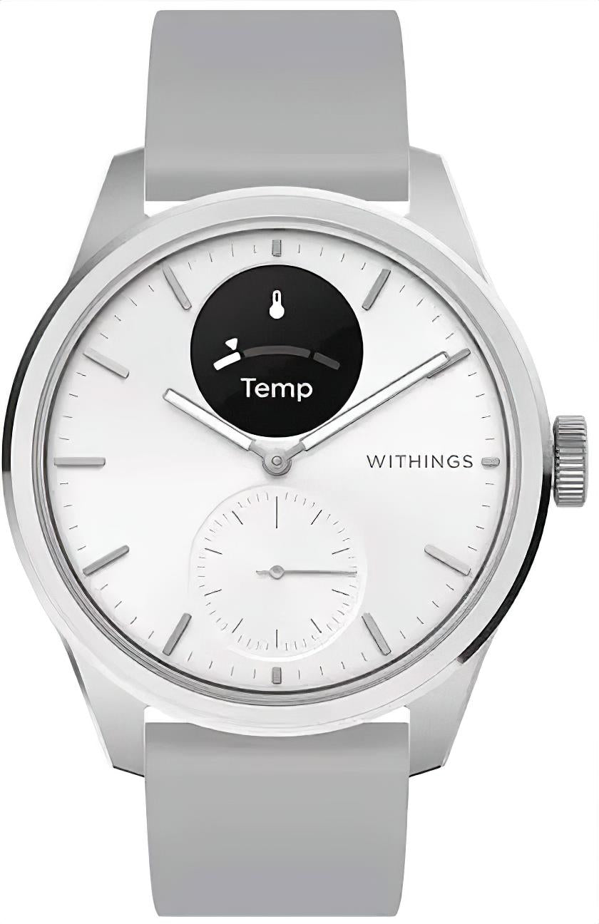 Withings ScanWatch 2 Unisex-Uhr mit grauem Silikonarmband, schwarzem Temp-Display