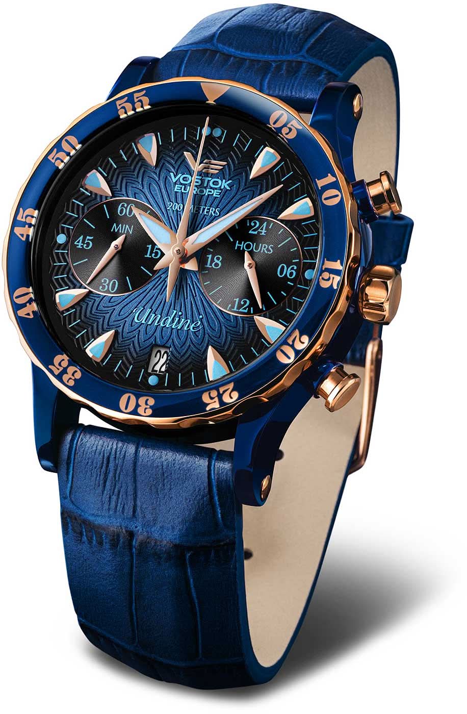 Reloj Vostok Europe para mujer con correa de cuero azul y esfera azul y negra