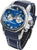 Pulsera de hombre con correa de cuero azul, caja plateada y esfera azul