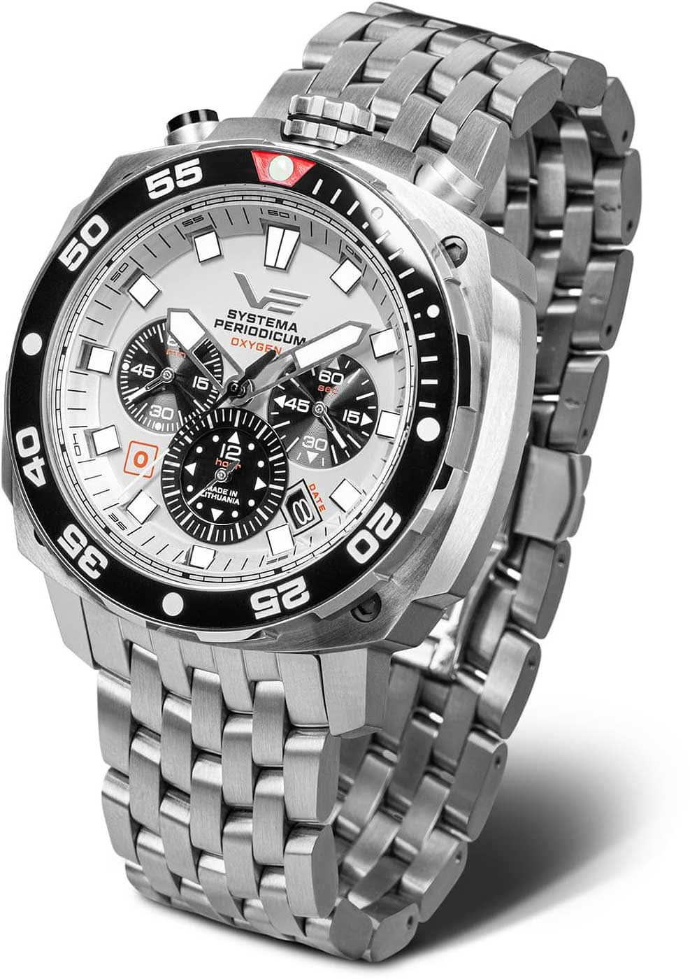 Reloj Vostok Europe para hombre con correa de acero, esfera negra y aspecto de cronógrafo
