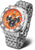 Pulsera de acero inoxidable plateado para hombre con esfera naranja y aspecto de cronómetro