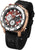 Reloj de hombre con correa de silicona negra y bisel en tono oro rosa, números analógicos