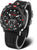Reloj de pulsera para hombre: esfera negra, cronógrafo, detalles en rojo, correa de caucho negra