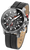 Pulsera de hombre con esfera negra, caja de acero inoxidable y correa de cuero negra