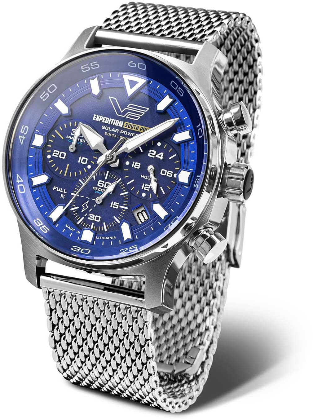 Pulsera de hombre con esfera azul y brazalete de metal plateado