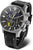 Reloj de hombre: correa de cuero negra, esfera negra, diseño de cronógrafo