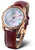 Reloj de mujer con caja redonda en tono oro rosa, esfera plateada y correa de piel marrón