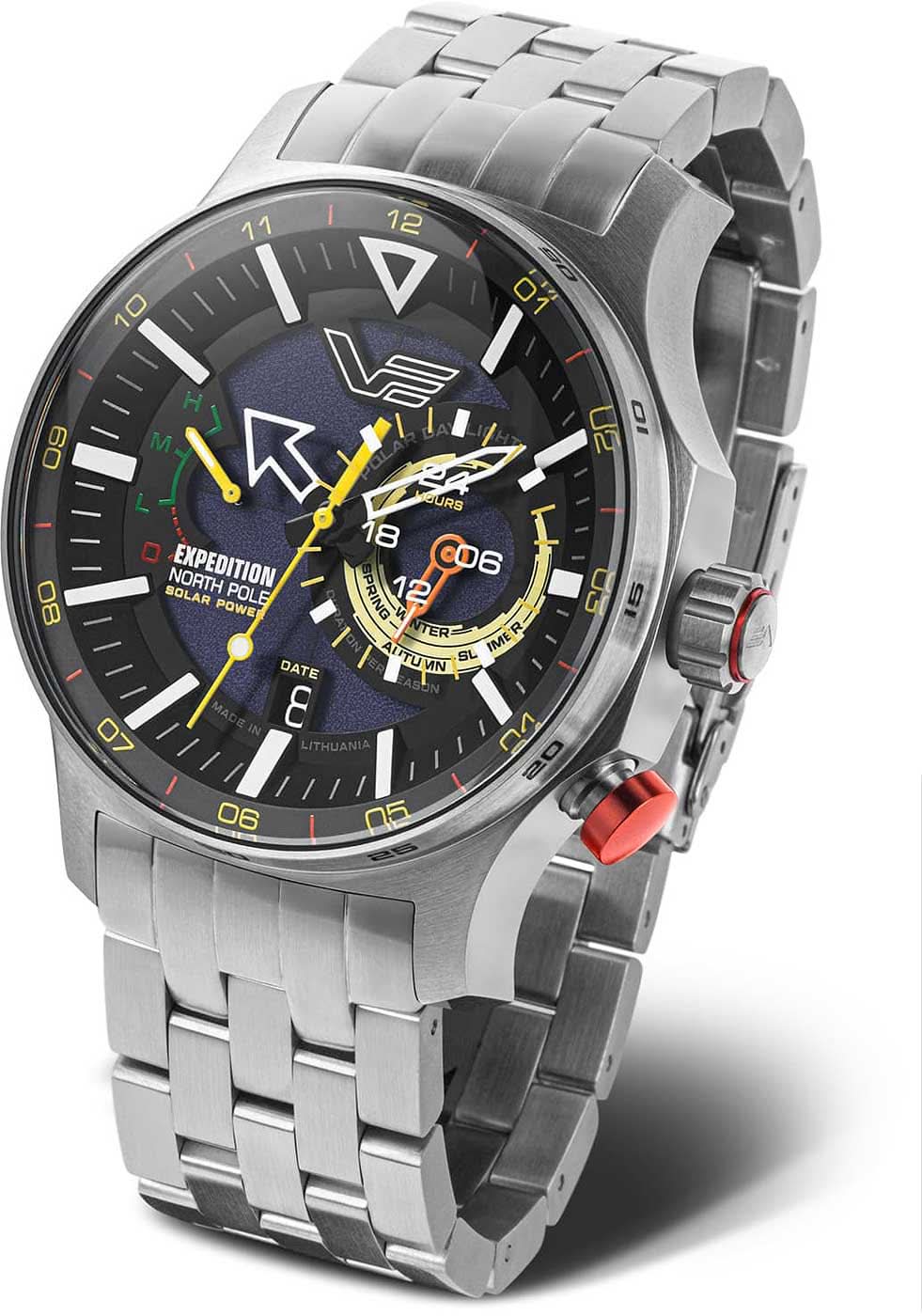 Reloj plateado para hombre con correa de metal, esfera oscura y manecillas luminosas