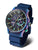 Pulsera de hombre con correa de caucho azul y esfera redonda multicolor