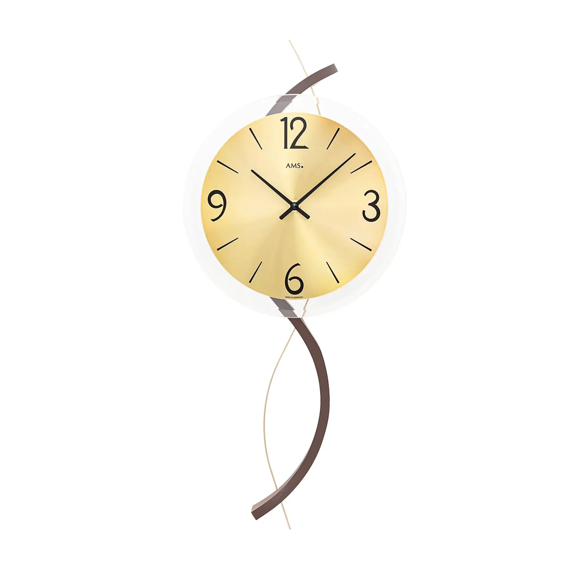 AMS W9719 Reloj de pared • Caja de madera con elemento decorativo de metal • Cristal mineral