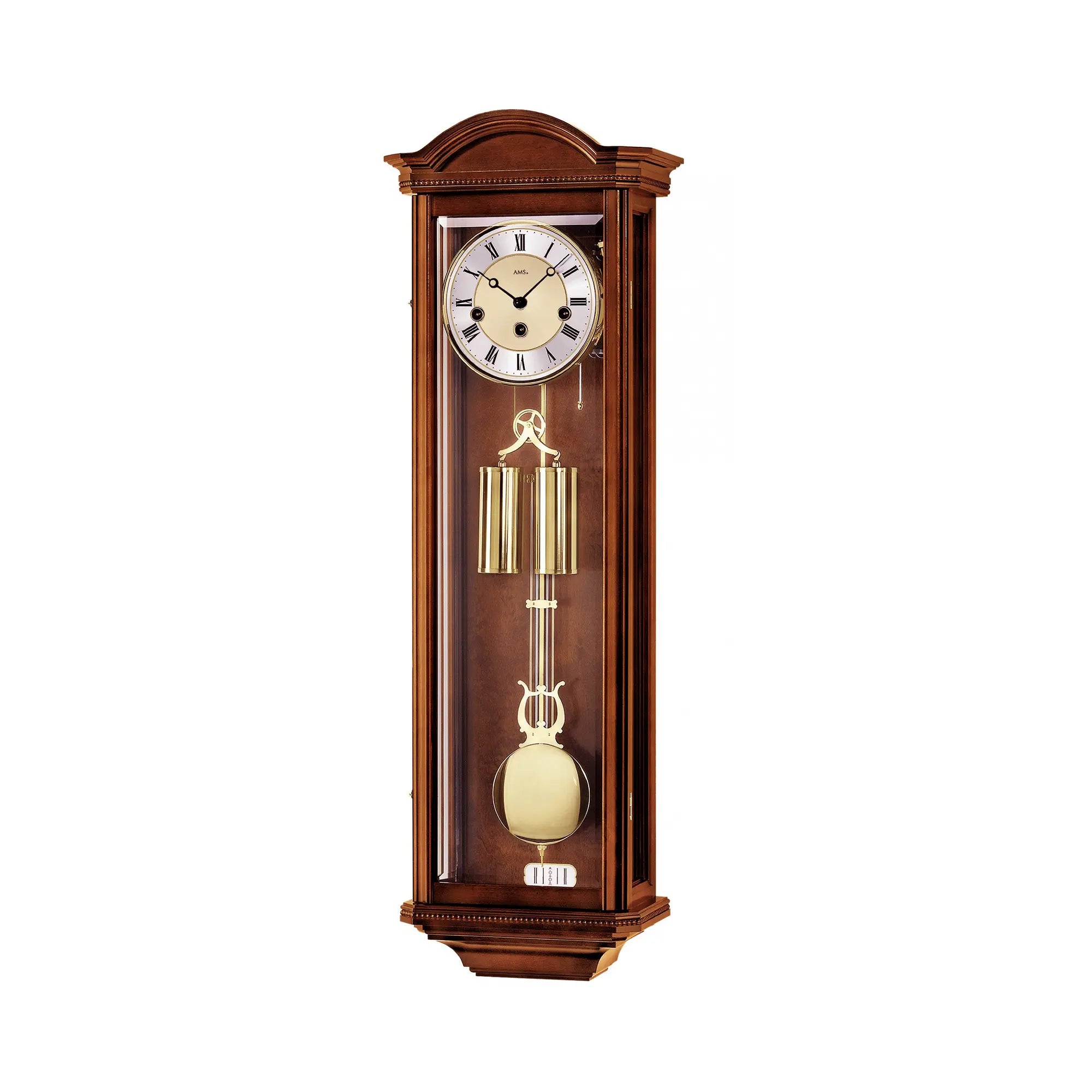 Antike Wanduhr aus Kirschbaumholz mit Zifferblatt und Pendel
