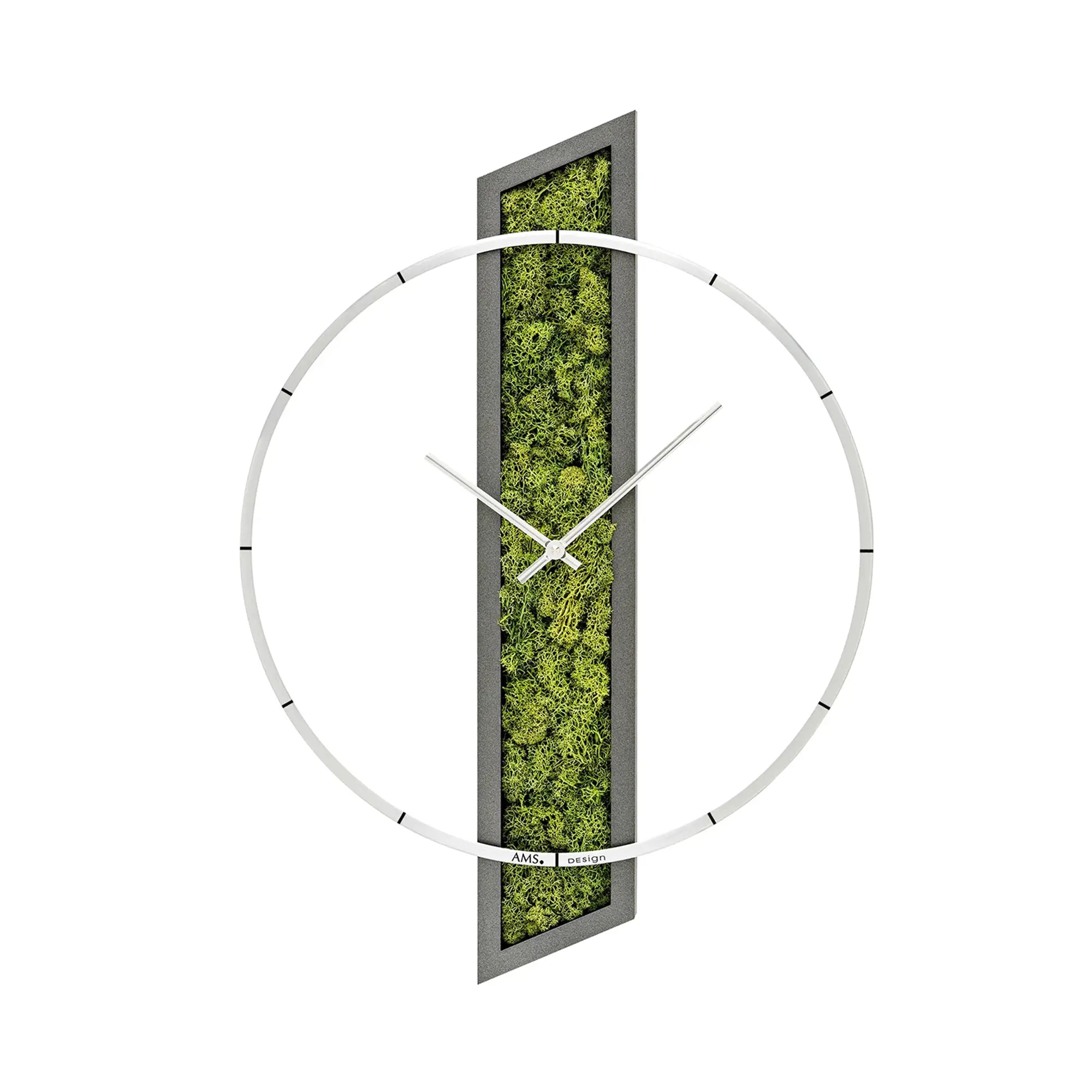 Wanduhr mit Holzrahmen, dunkelgrauer Einfassung und Moosgrün-Zifferblatt